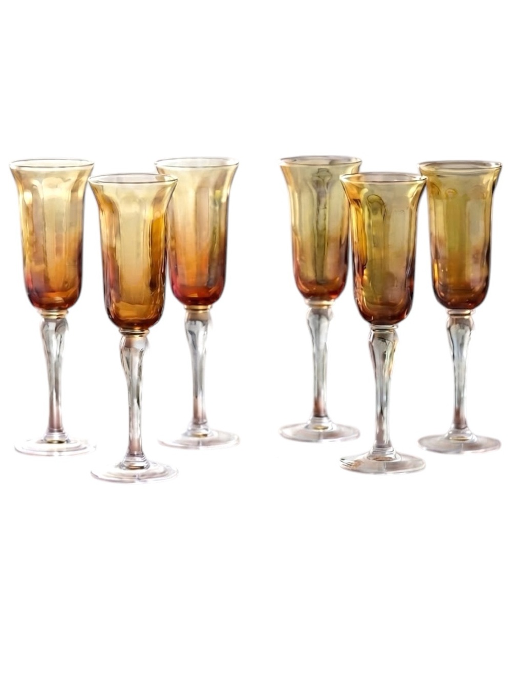 Vintage Amberina Glass Champagne Flutes / Cordial Glasses - Set of 6